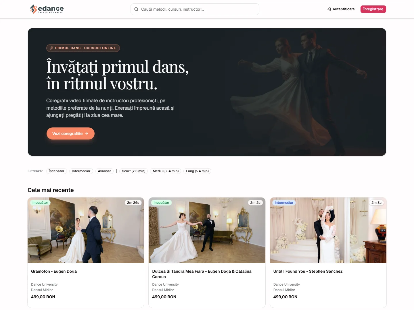Captură ecran eDance.ro — platformă de cursuri de dans online
