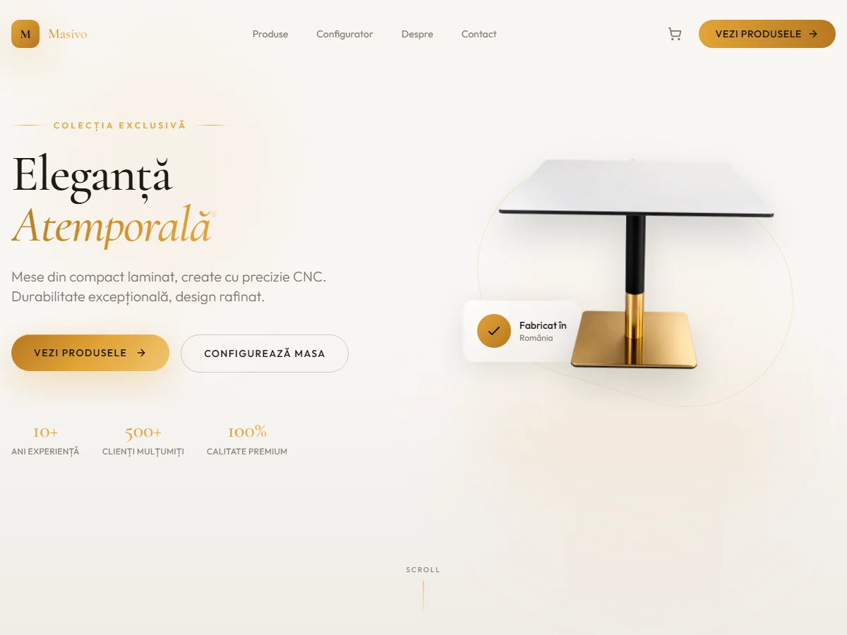 Captură ecran Masivo.ro — magazin de mese din compact laminat