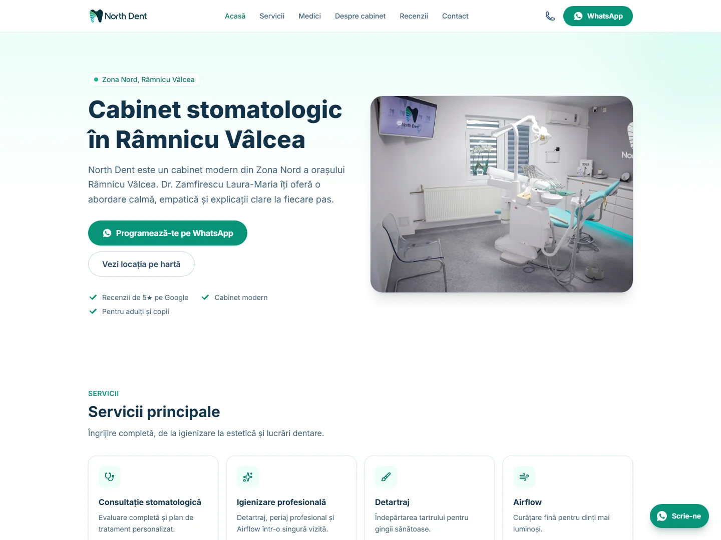 Captură ecran NorthDent.ro — site de prezentare clinică stomatologică